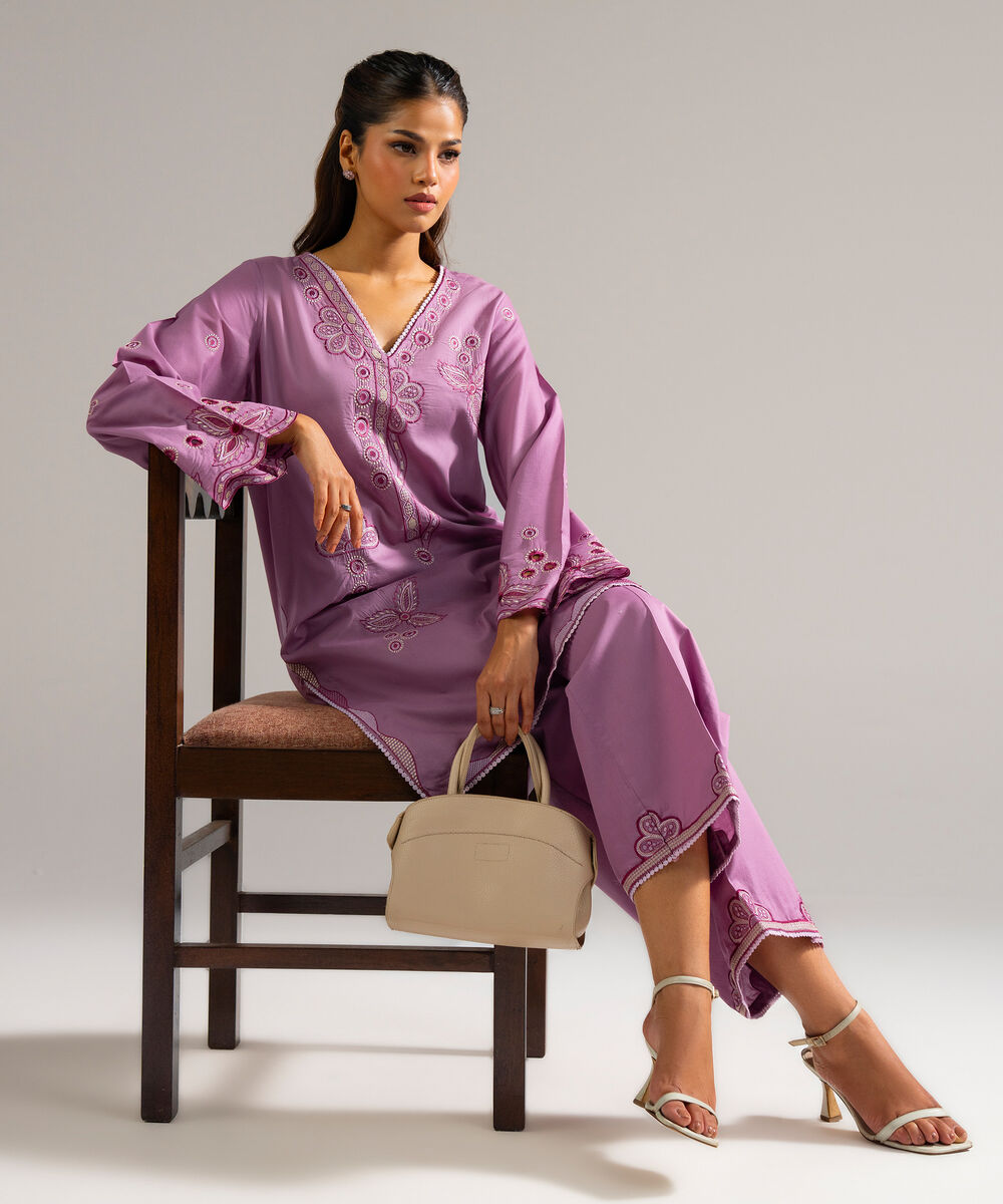 Women's RTW Lawn Embroidered Lilac 2 Piece Suit