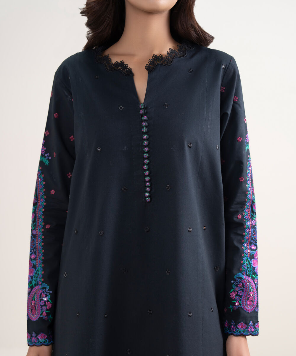 Women's Unstitched Textured Lawn Black Embroidered 3 Piece Suit