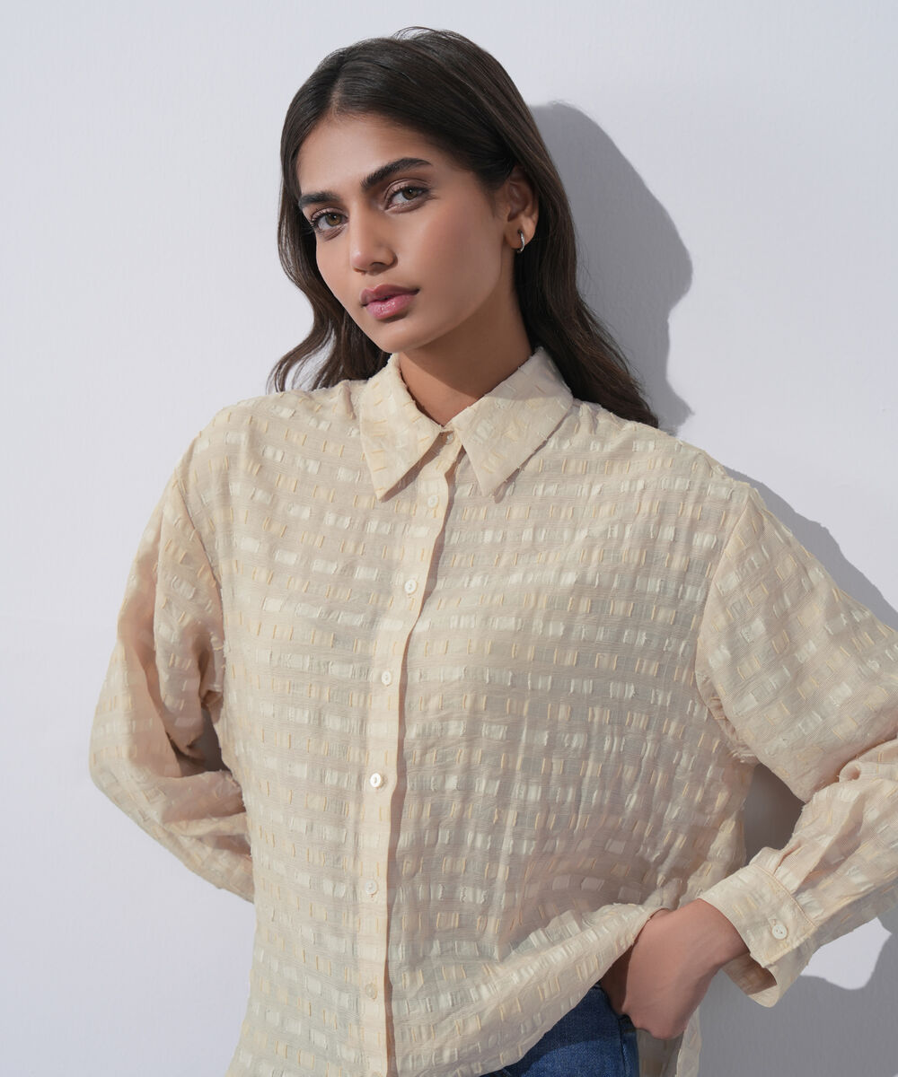 Women's Western Wear Beige Textured Shirt