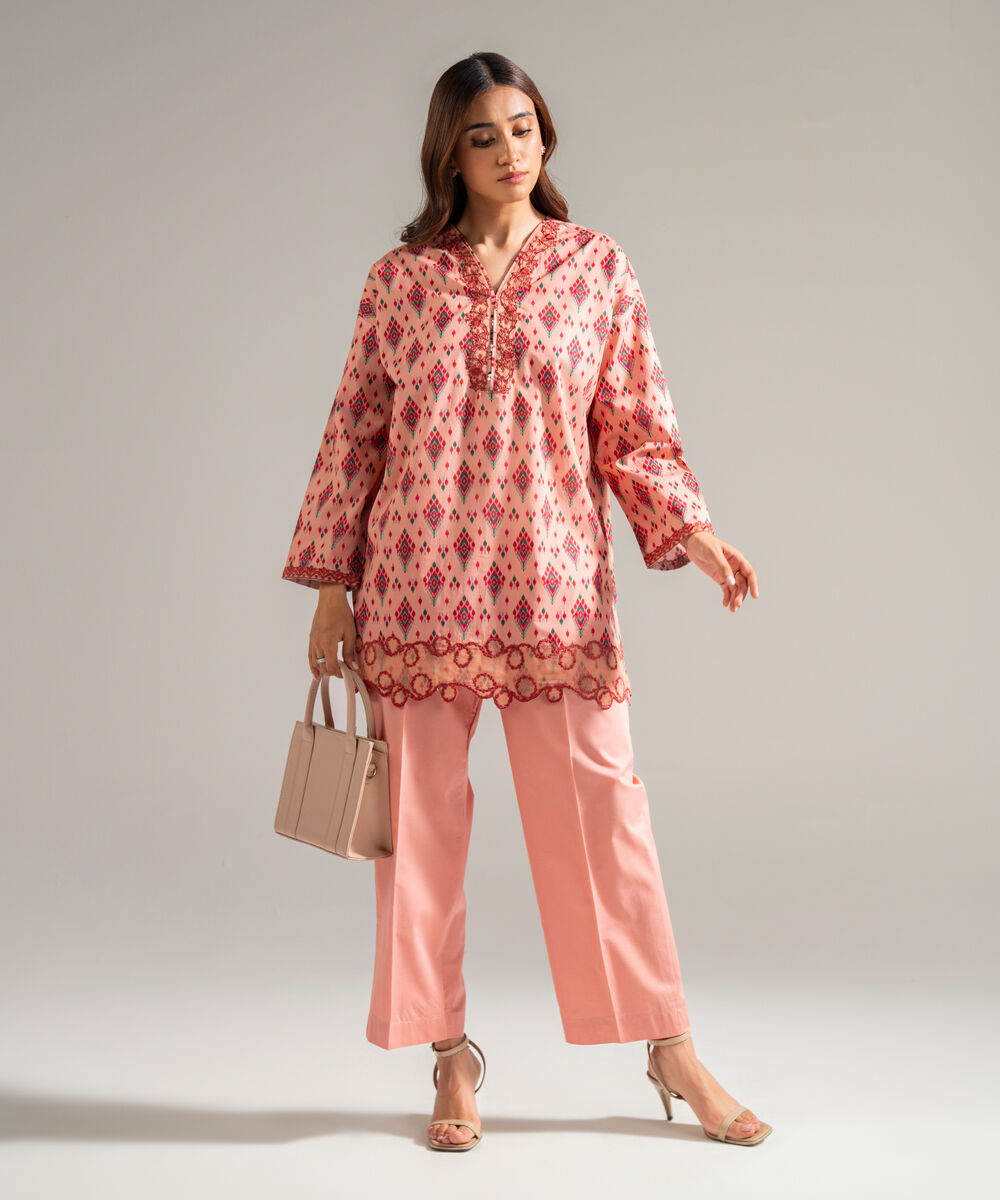 Women's RTW Cambric Embroidered Pink 2 Piece Suit