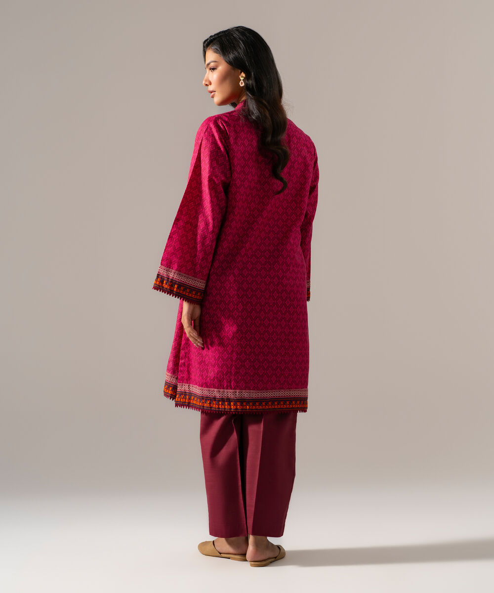 Women's RTW Khaddar Printed Pink Straight Shirt