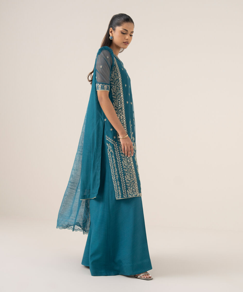 Women's Unstitched Blended Net Dyed Three Piece Suit