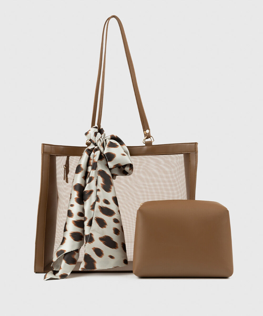 Woman - Brown Brown Net Tote Bag