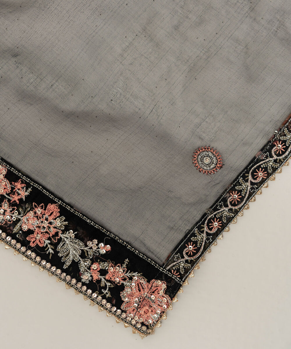 Women's Blended Organza Black Embroidered Dupatta