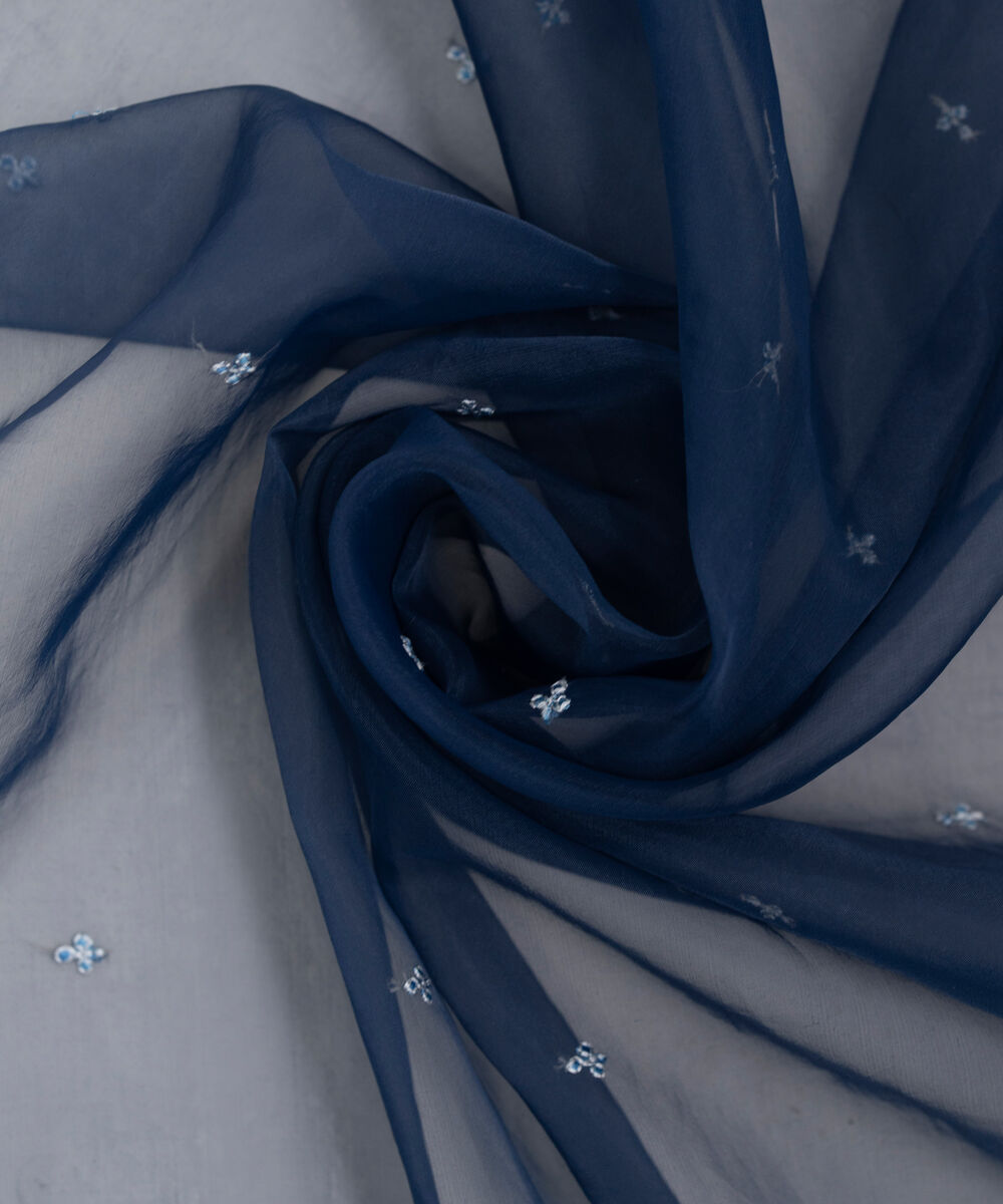 Women's RTW Blended Organza Embroidered Blue Dupatta