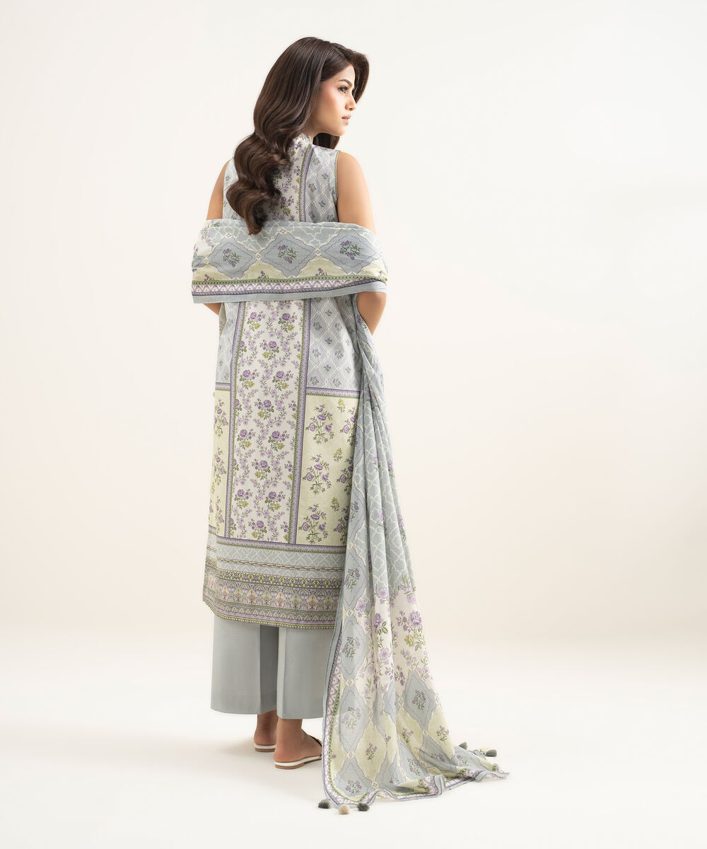 Women's Unstitched Lawn Printed Grey 3 Piece Suit