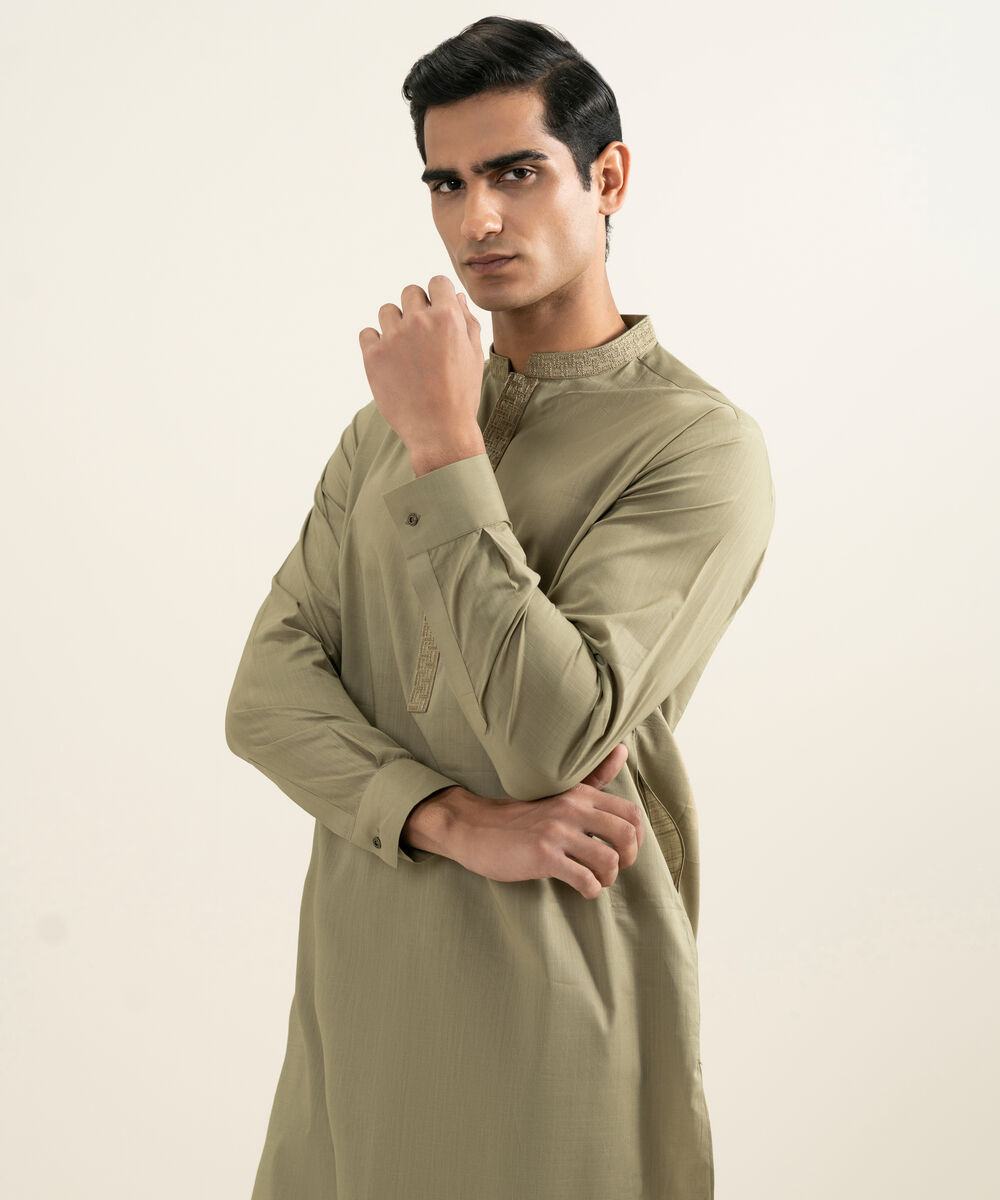 Men's light olive Slub Cotton Kurta Trouser