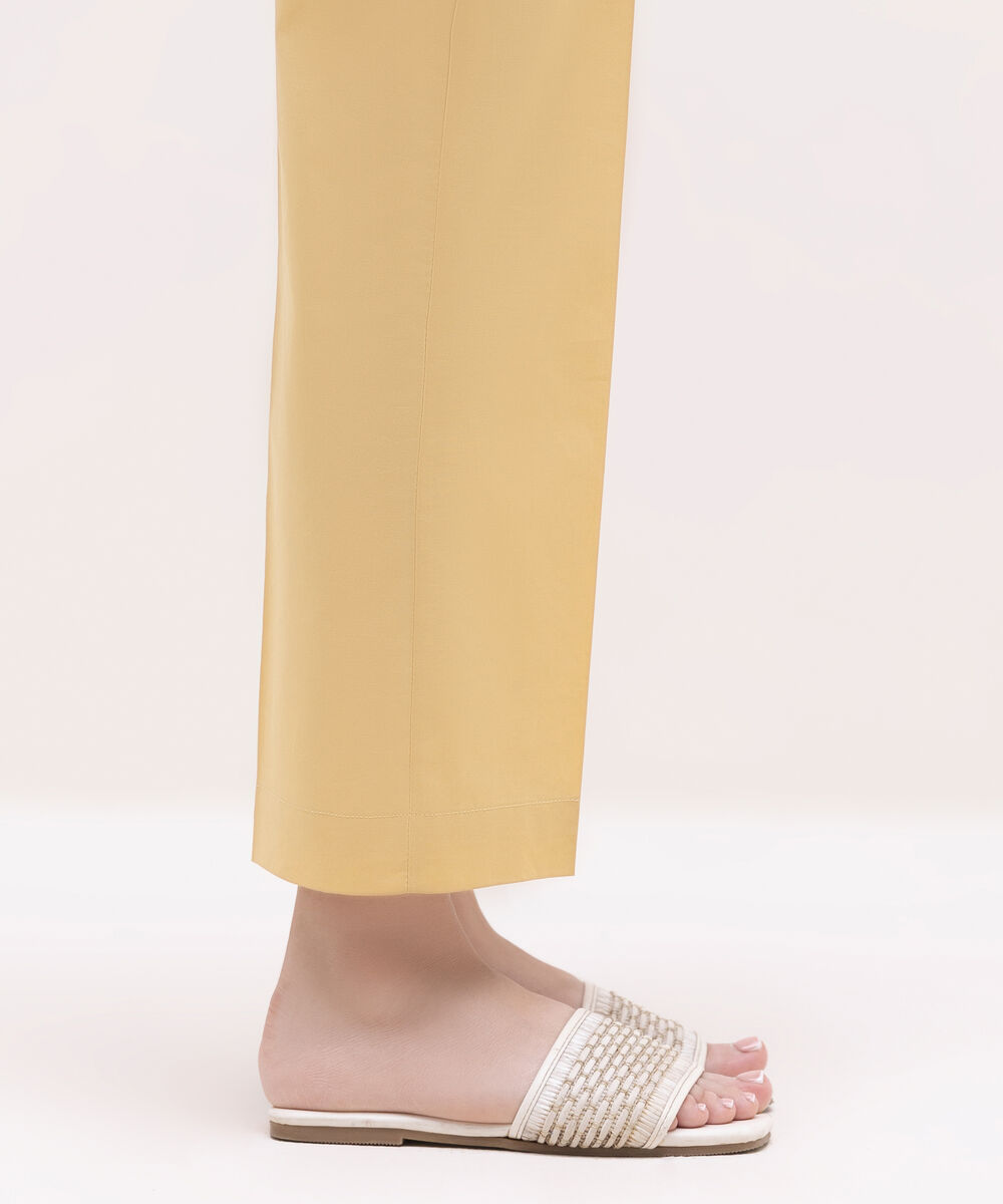 Women's RTW Cambric Beige Solid Straight Pants