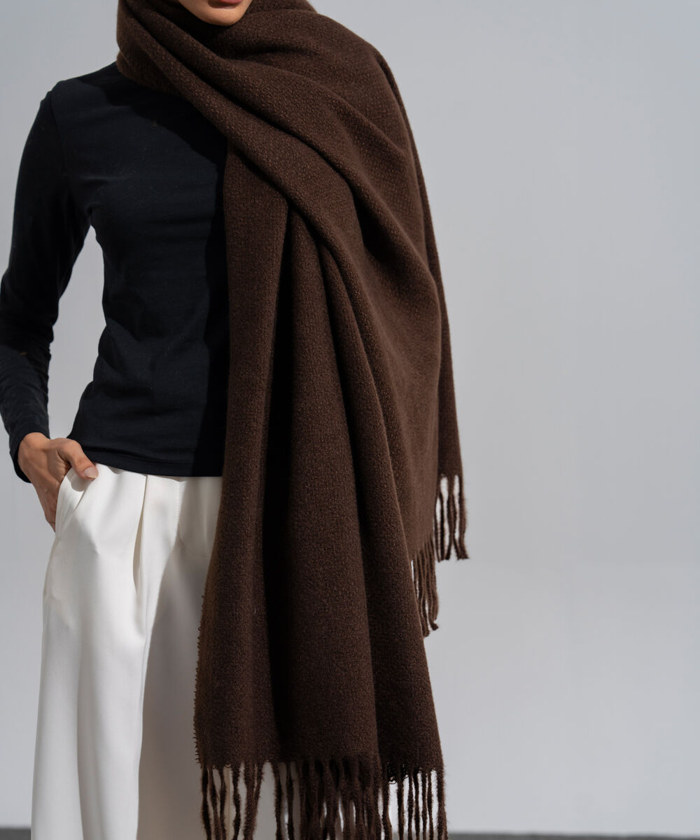 Women's Western Wear Chocolate Brown Polyester Plain Woolen Scarf