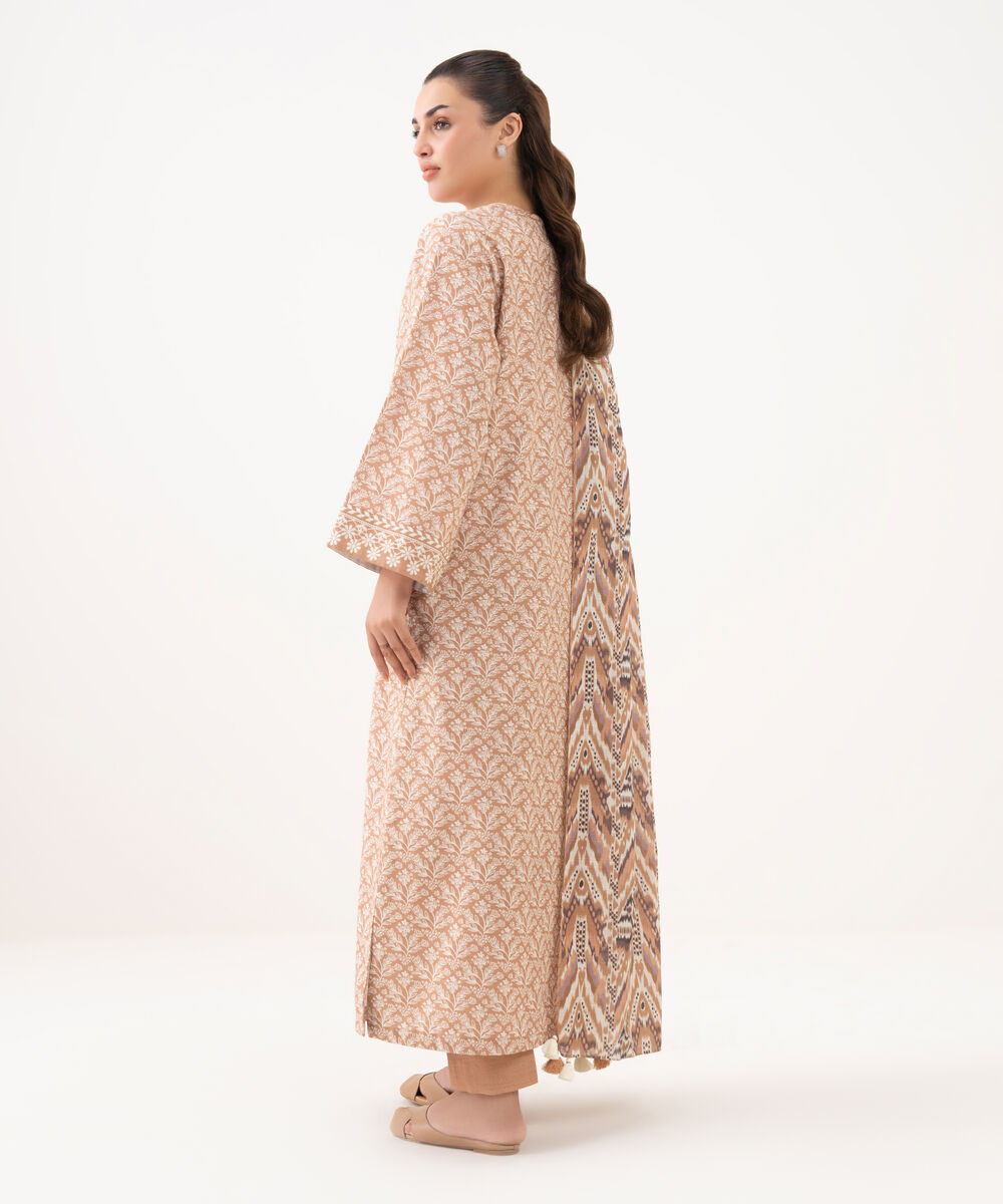 Women's Unstitched Khaddar Printed Beige 3 Piece Suit