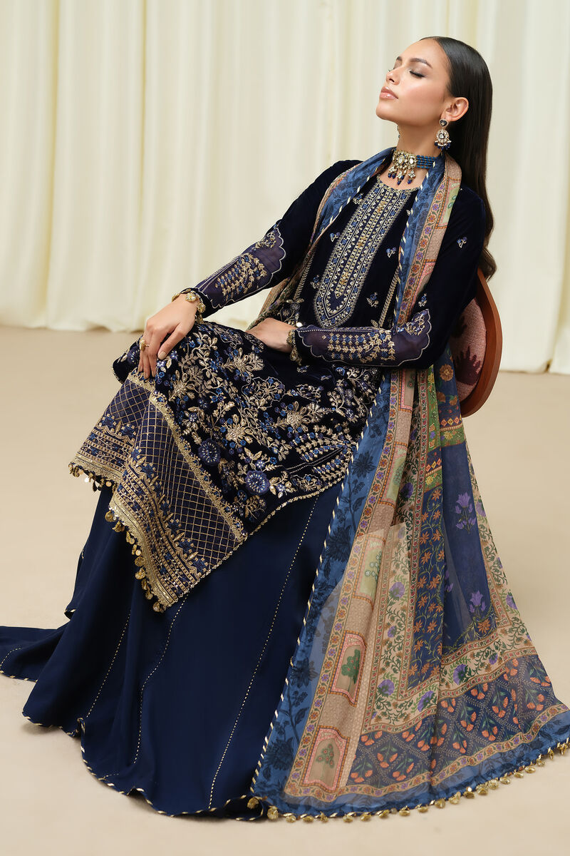 3 Piece -  Embroidered Velvet Suit