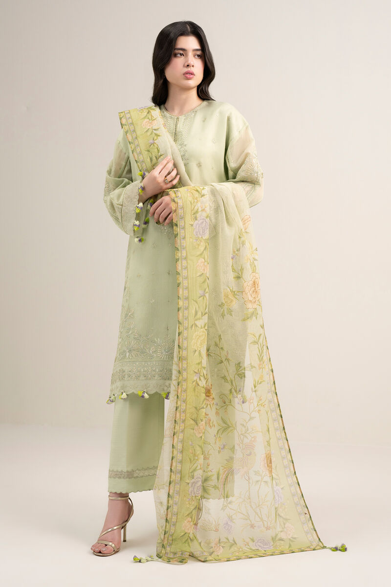 3 Piece - Embroidered Khaddi Net Suit