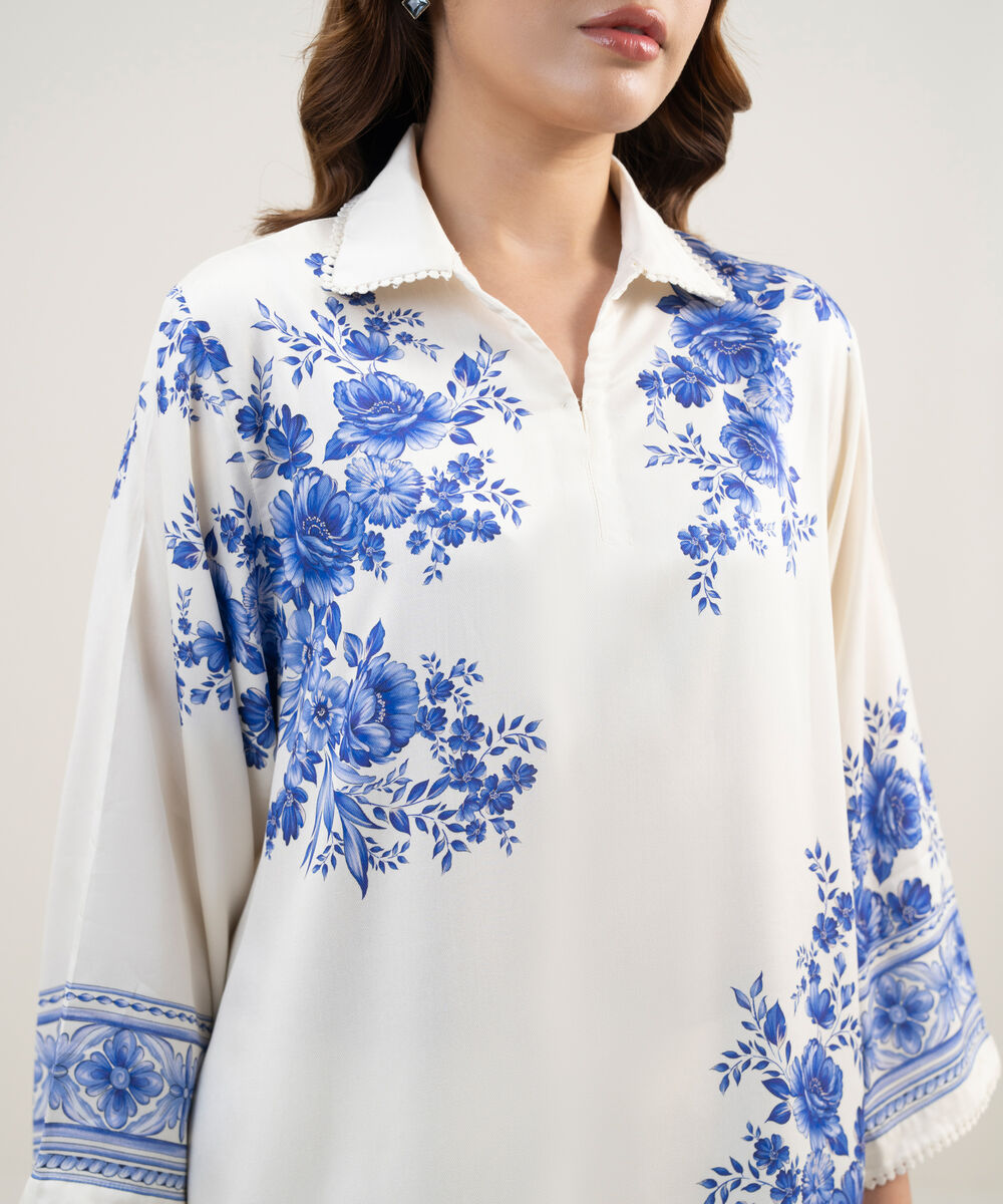 Women's RTW Dobby Printed Cream White 2 Piece Suit