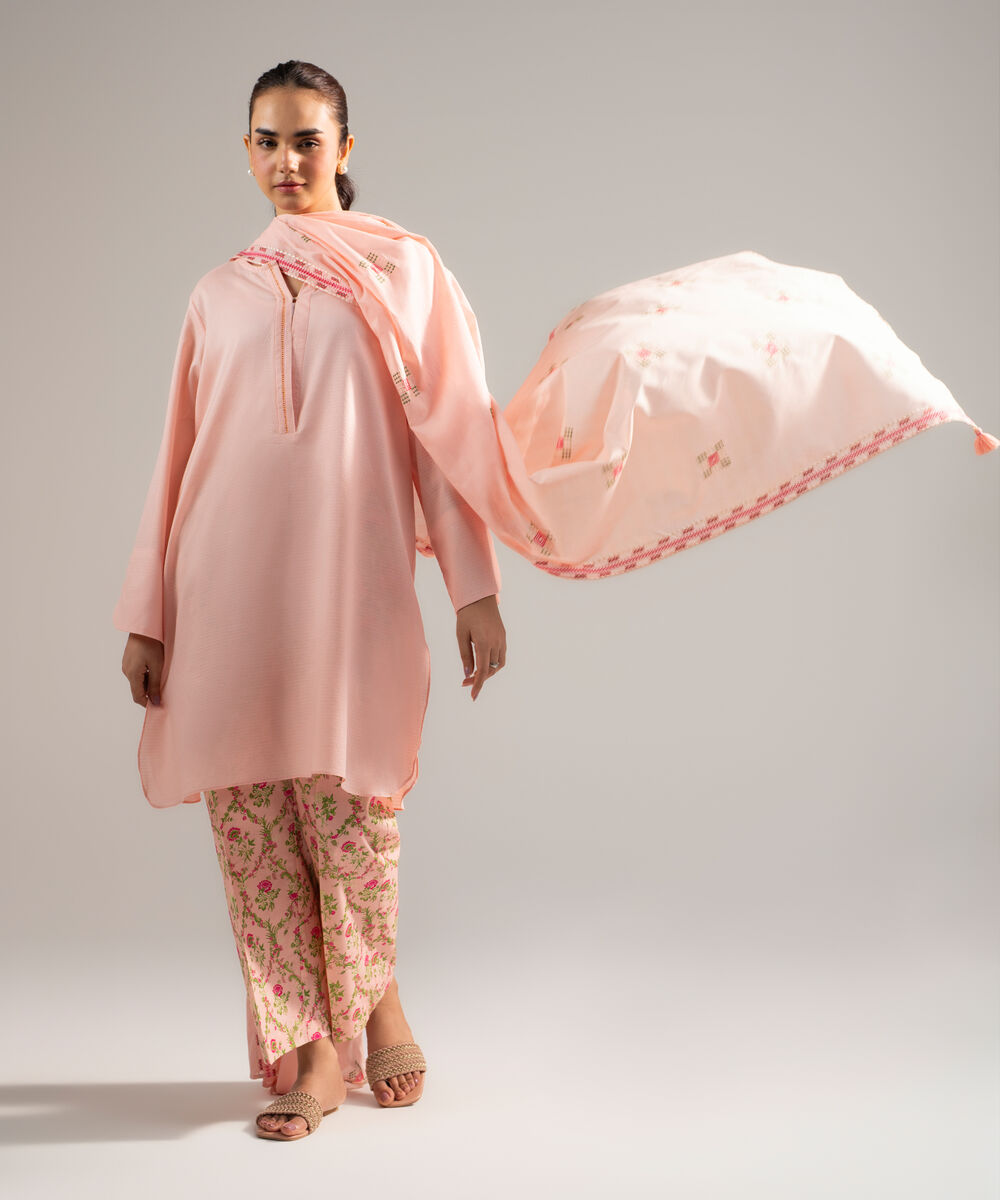 Women's RTW Dobby Solid Pink 3 Piece Suit