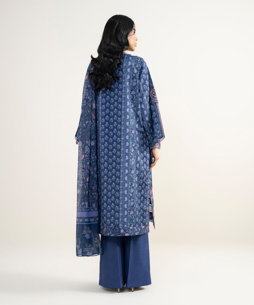 Women's Unstitched Blended Grip Silk Embroidered Blue 3 Piece Suit