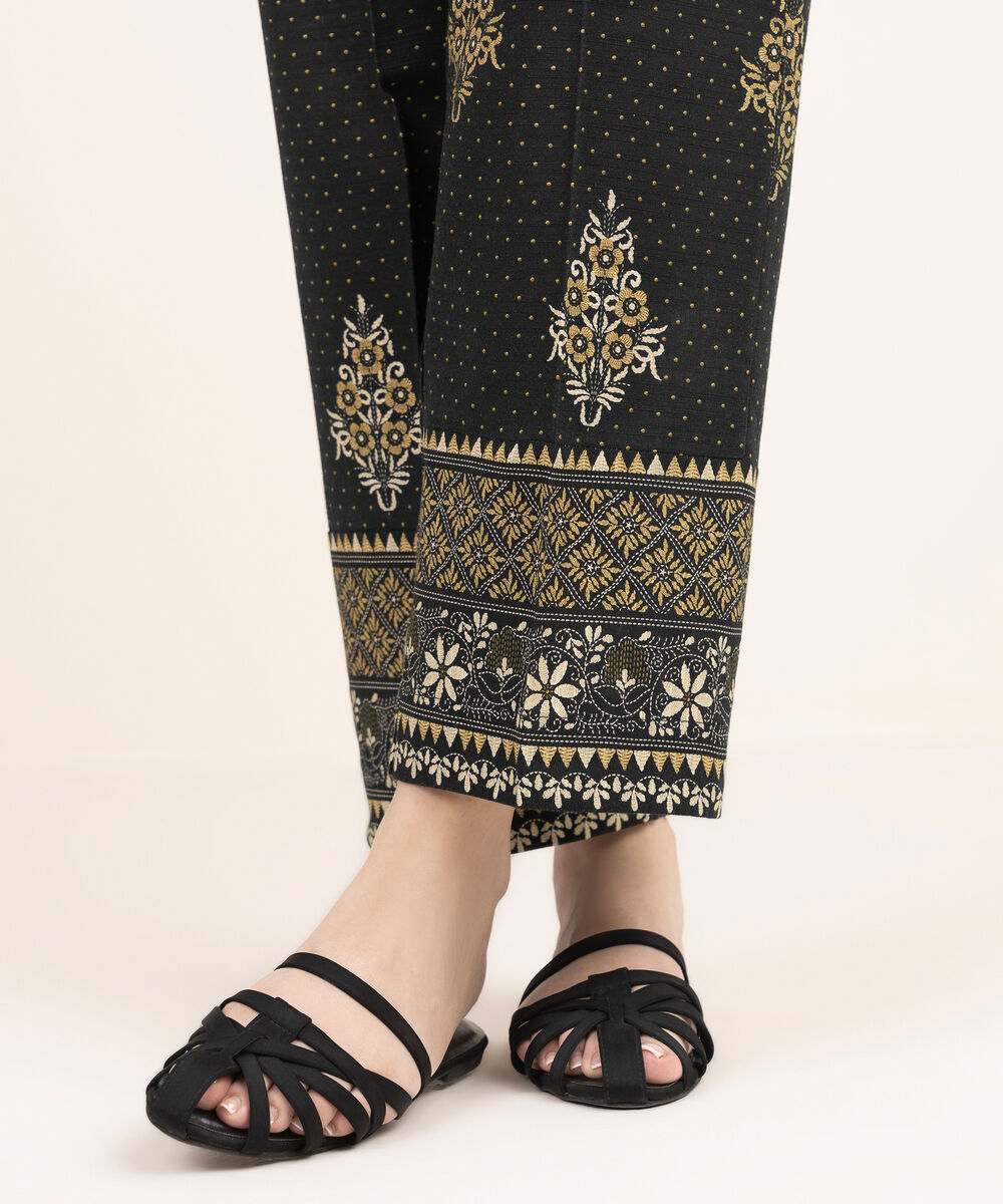 Women's RTW Cotton Printed Black Straight Pants