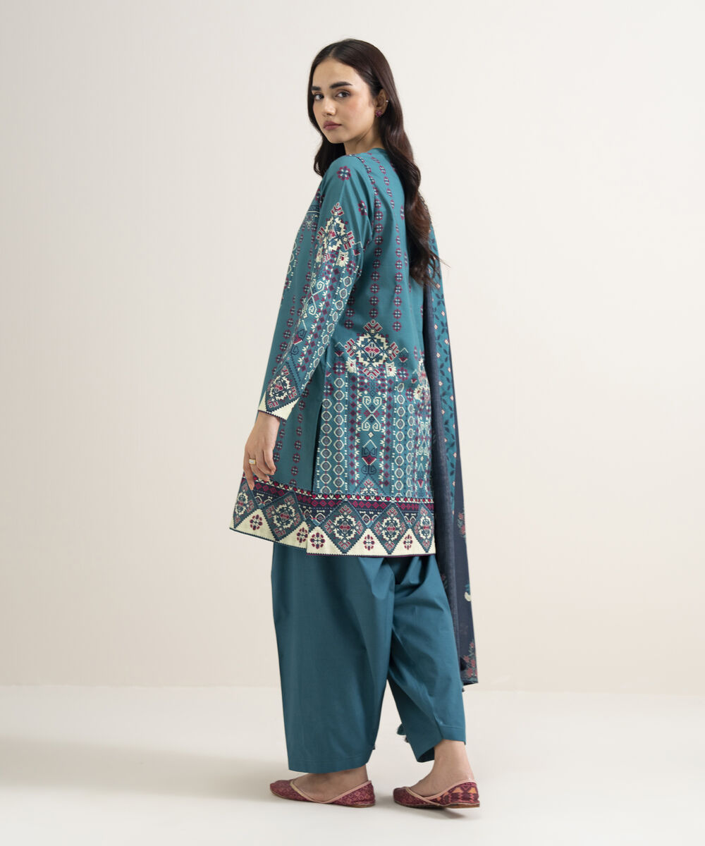 Women's Unstitched Lawn Printed Blue  3 Piece Suit