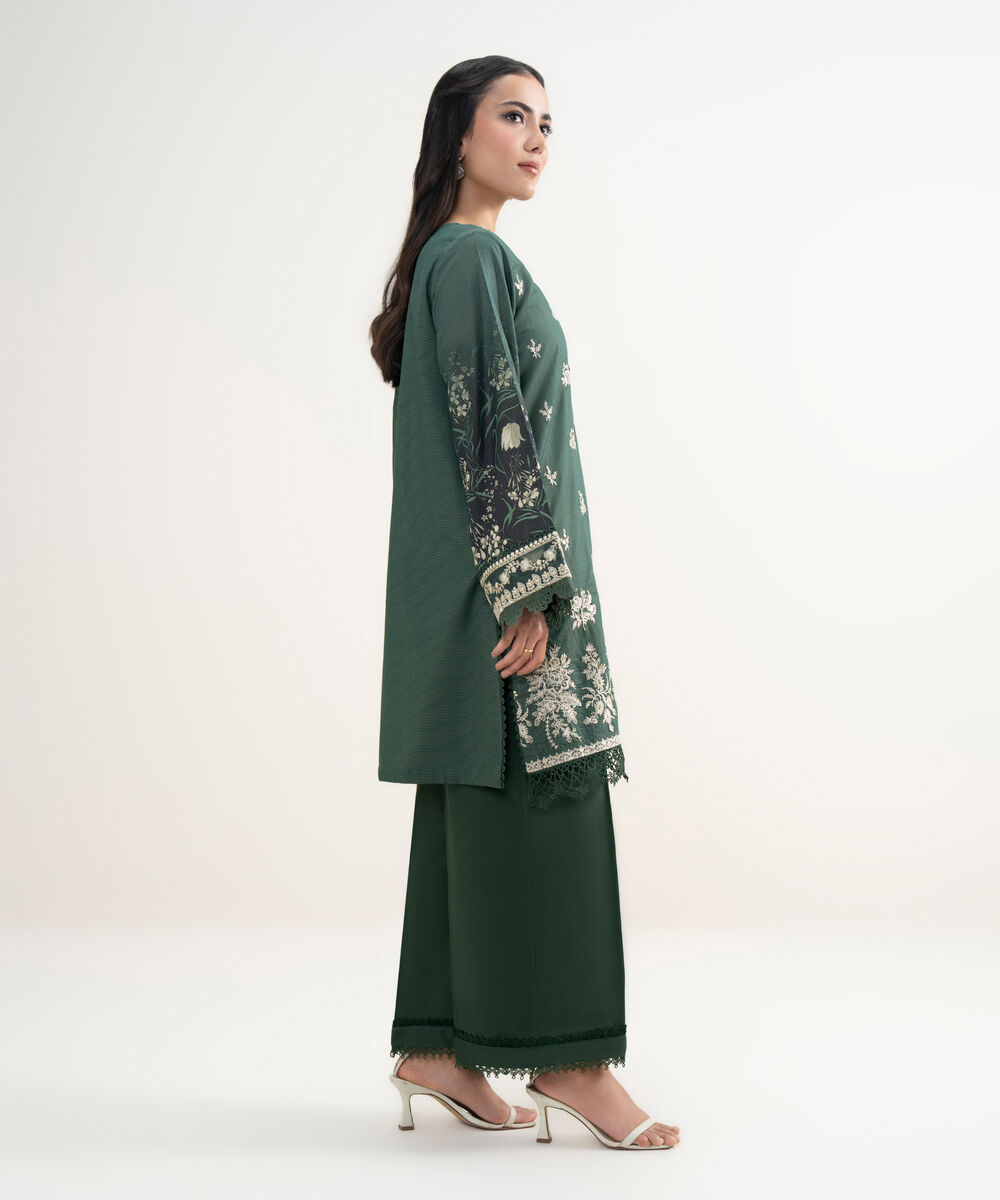 Women's RTW Zari Lawn Embroidered Dark Green 2 Piece Suit