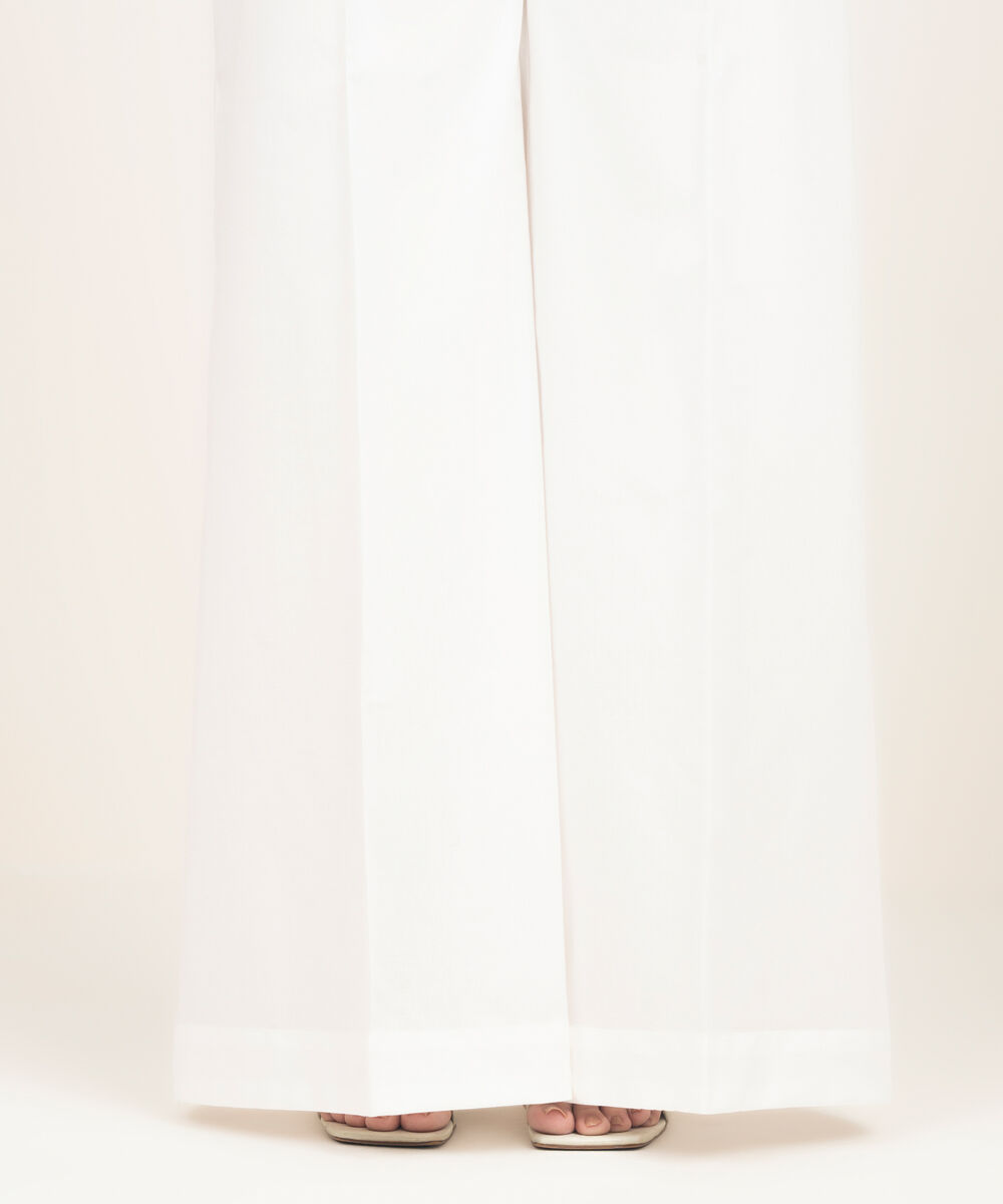 Women's RTW Lawn Solid White Flared Pants