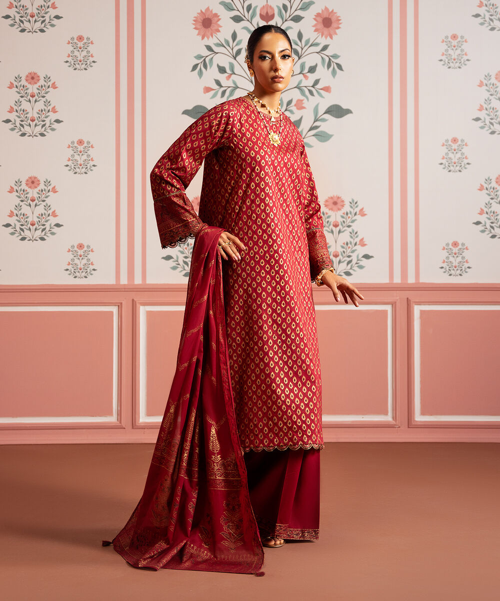 Women's RTW Lawn Red Printed A-Line Shirt