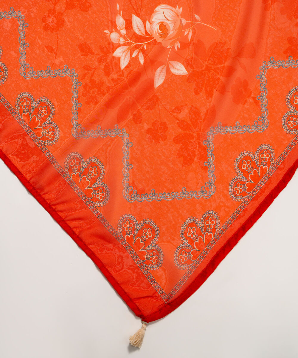 Amber Silk Printed Rust Dupatta
