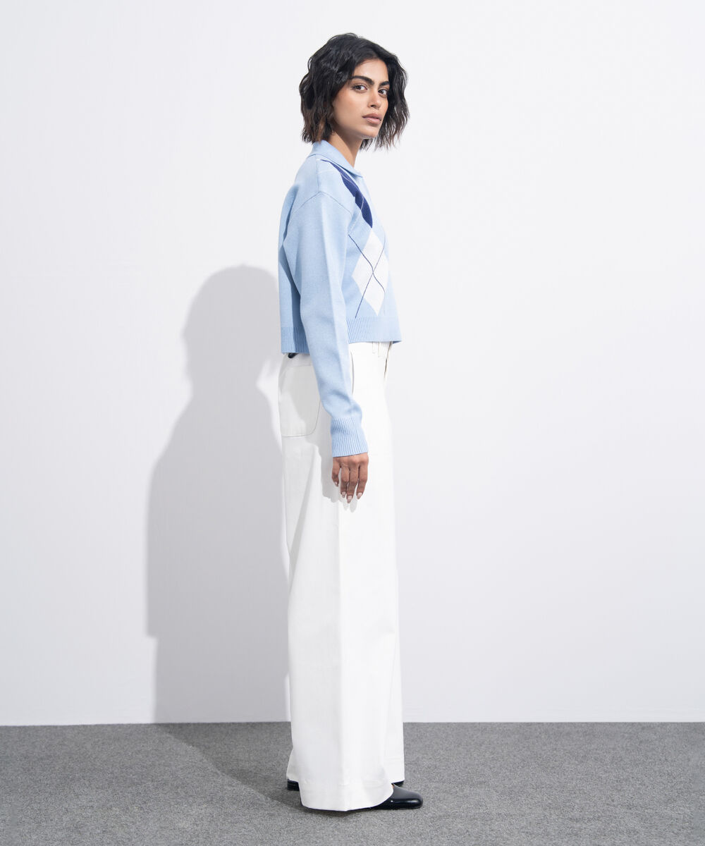 Women's Western Wear Light Blue Polo Sweater