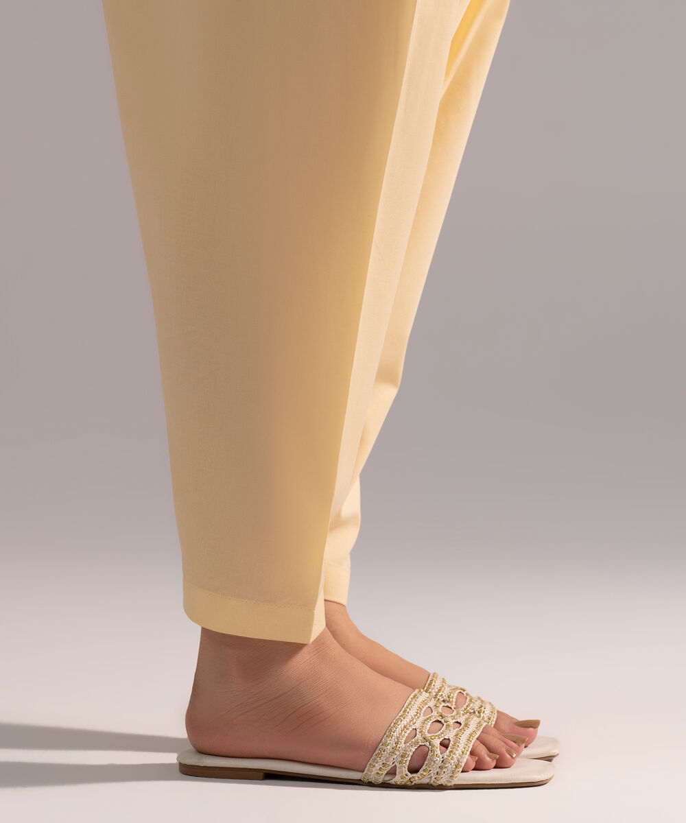 Women's RTW Cambric Solid Pale Yellow Skinny Shalwar