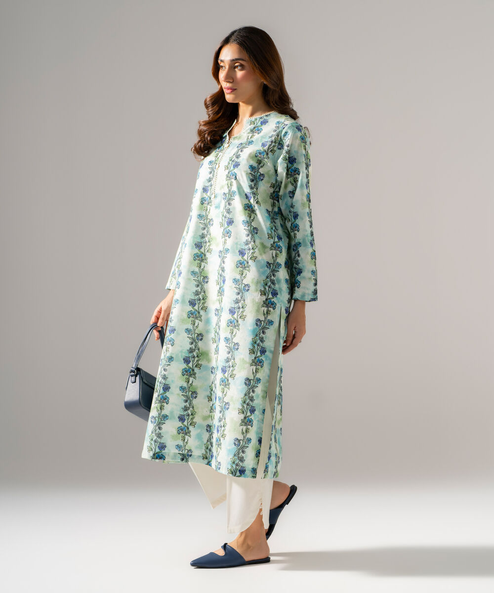 Women's RTW Cambric Printed Off White Straight Shirt