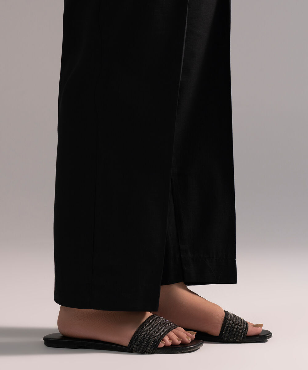 Women's RTW Cambric Solid Black Straight Pants