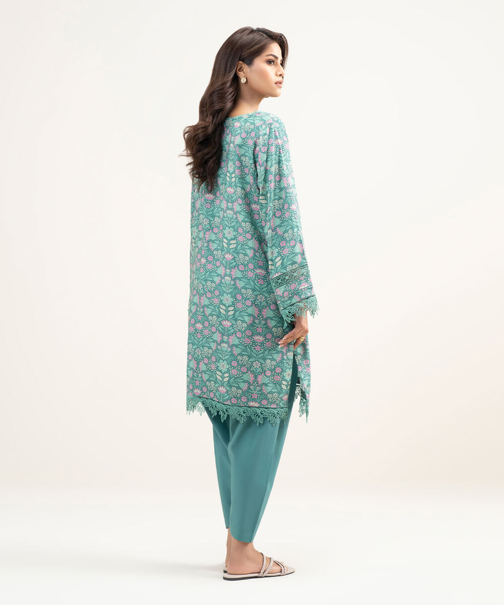 Women's RTW Arabic Lawn Printed Green Straight Shirt
