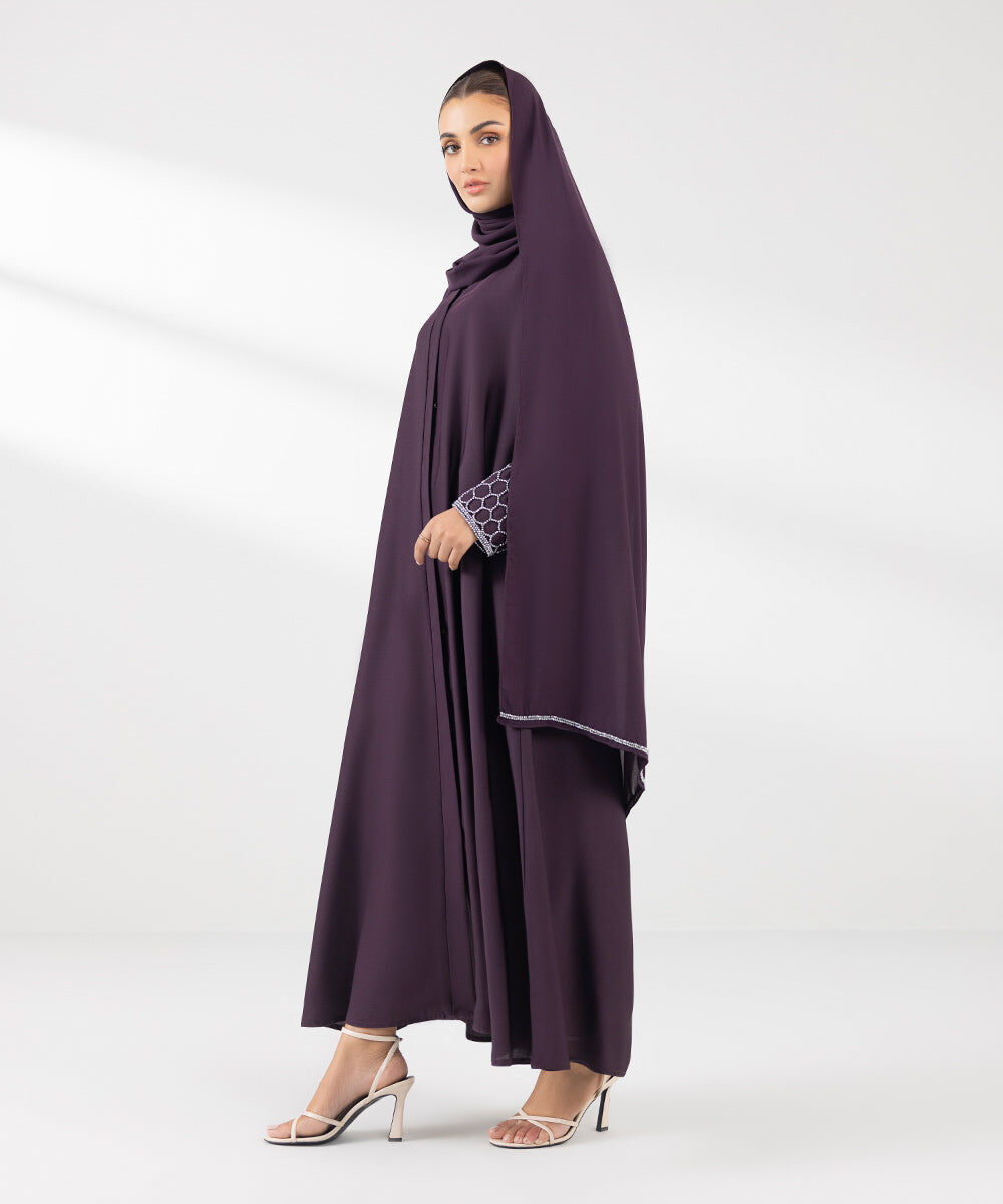 Woman - Purple Hand Embellished Abaya Set