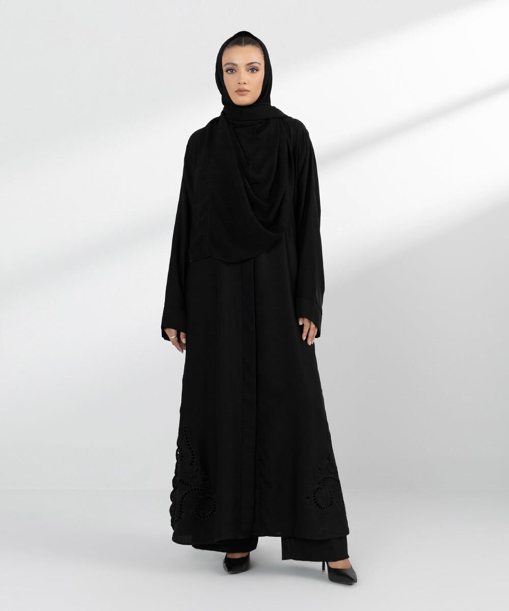Embroidered Abaya Set Women's Formal Black Embroidered Kaftan Abbaya Set