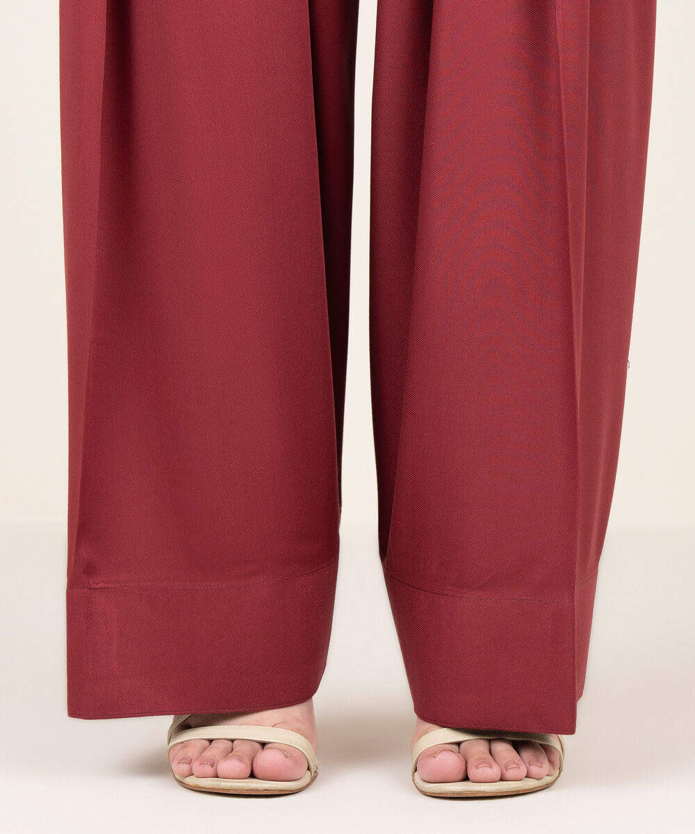 Women's RTW Bedford Solid Maroon Farshi Shalwar