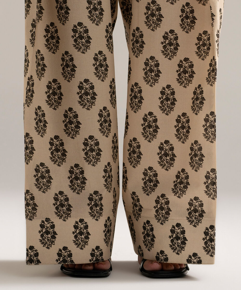 Women's RTW Cambric Printed Beige Farshi Shalwar