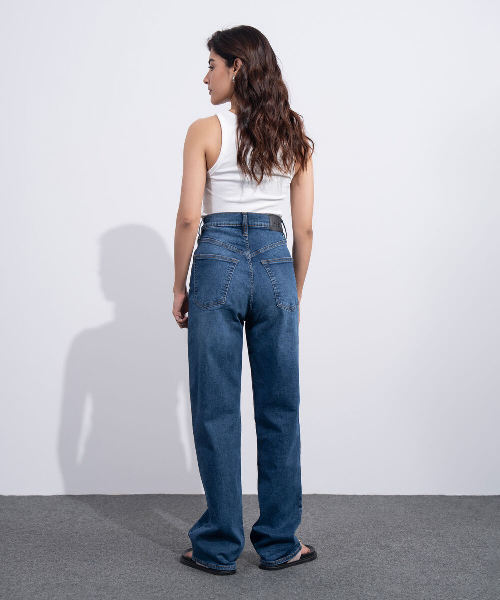 Women's Western Dark Blue Wash High Rise Straight Jeans