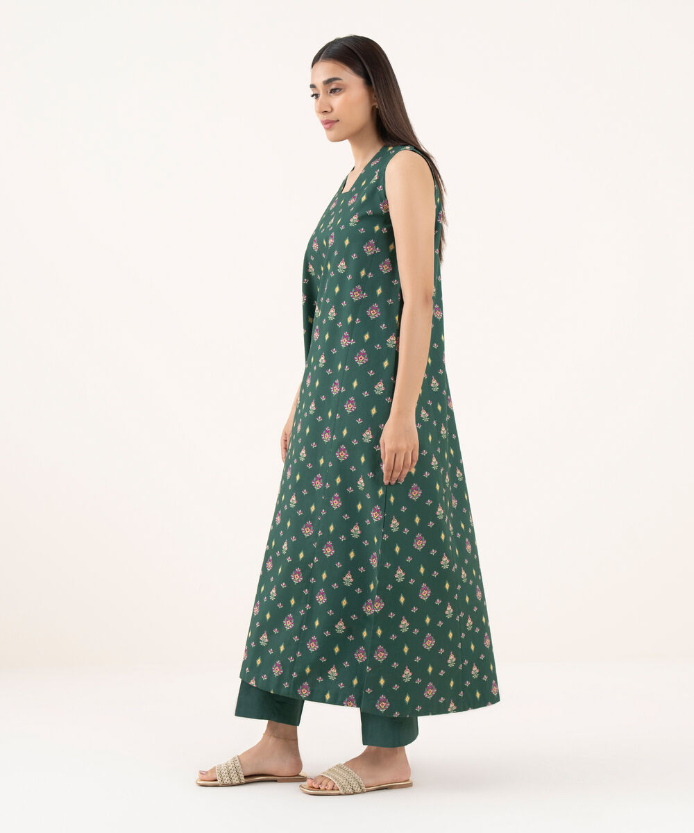 Women's Unstitched Lawn Printed Green 2 Piece Suit