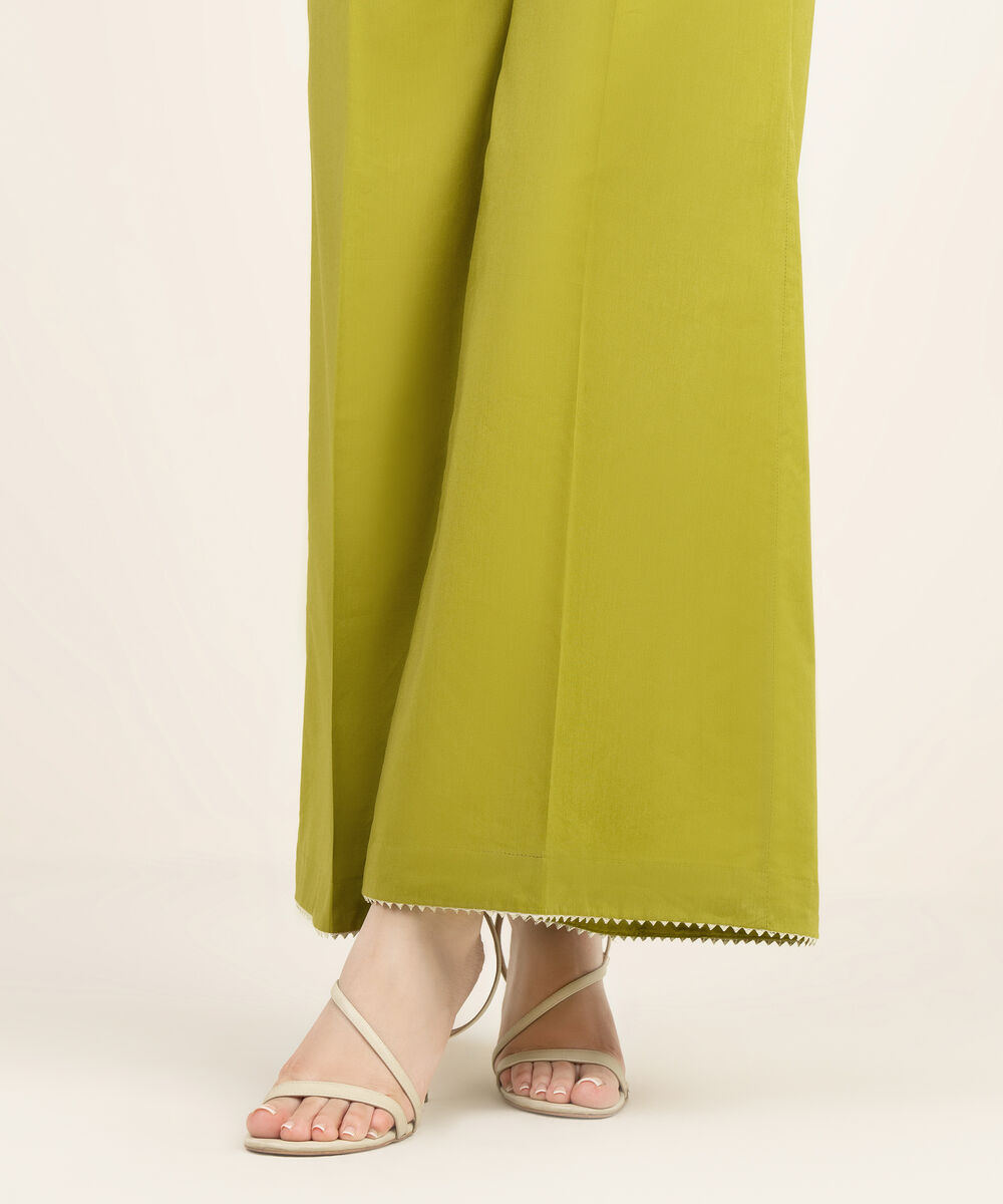 Women's RTW Cotton Viscose Solid Green Flared Pants