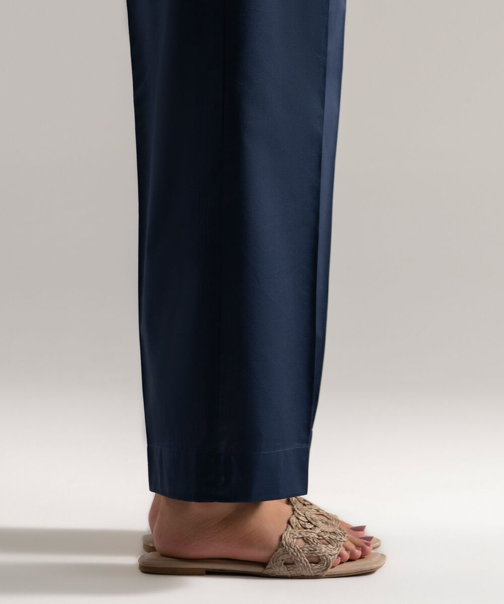 Women's RTW Cambric Solid Blue Straight Pants
