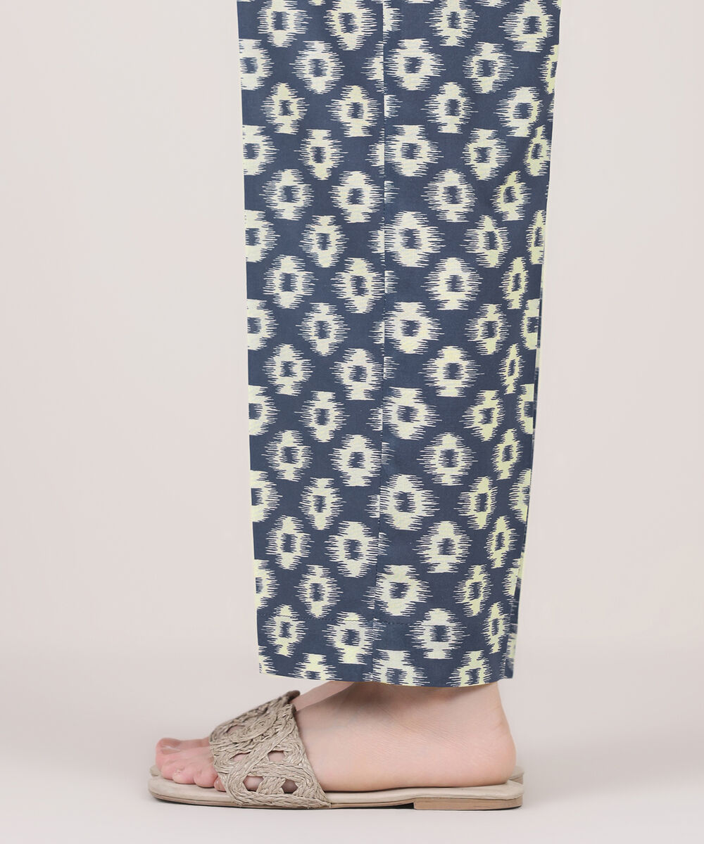 Women's RTW Cambric Blue Printed Straight Pants