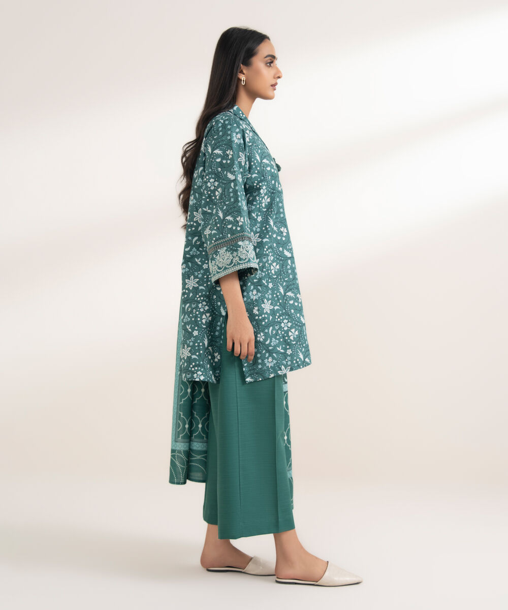 Women's RTW Khaddar Embroidered Green 3 Piece Suit