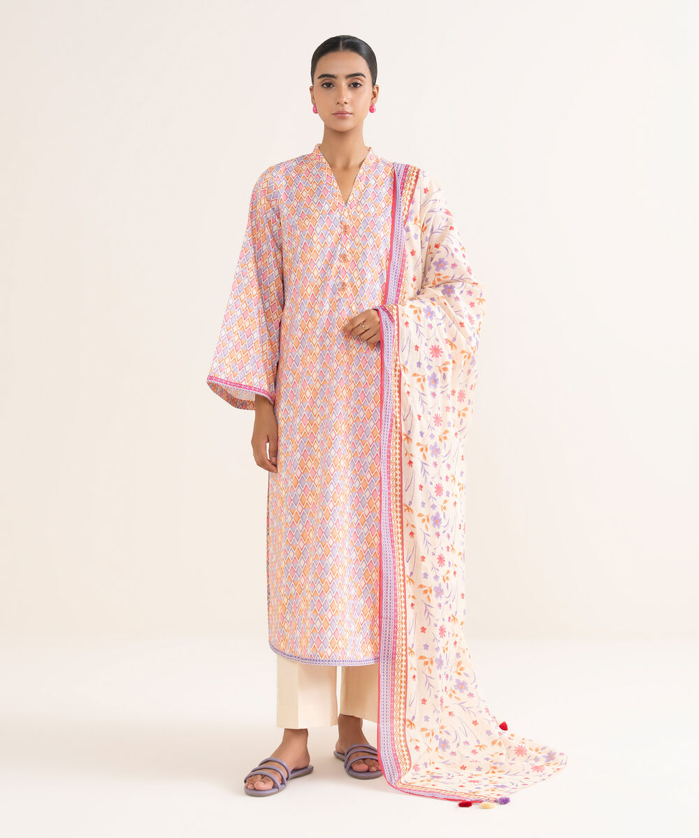 Women's Unstitched Lawn Printed Multi 3 Piece Suit