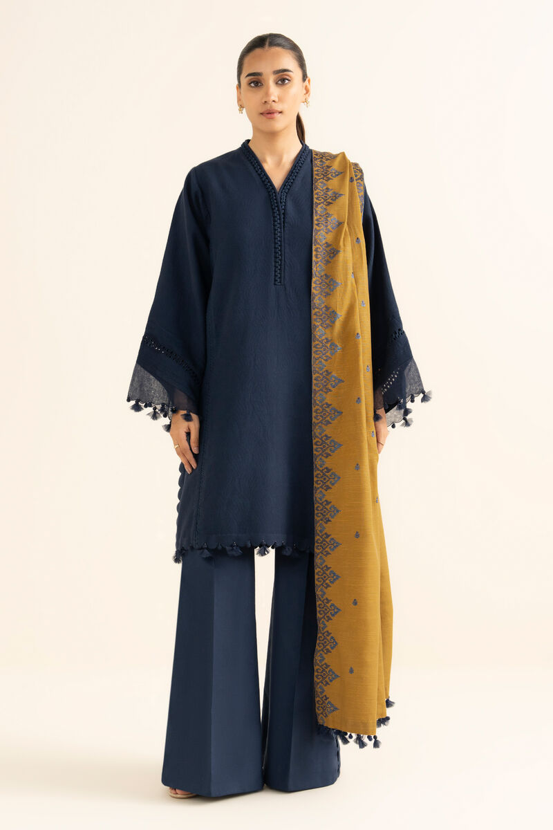 3 Piece - Embroidered Cotton Jacquard Suit