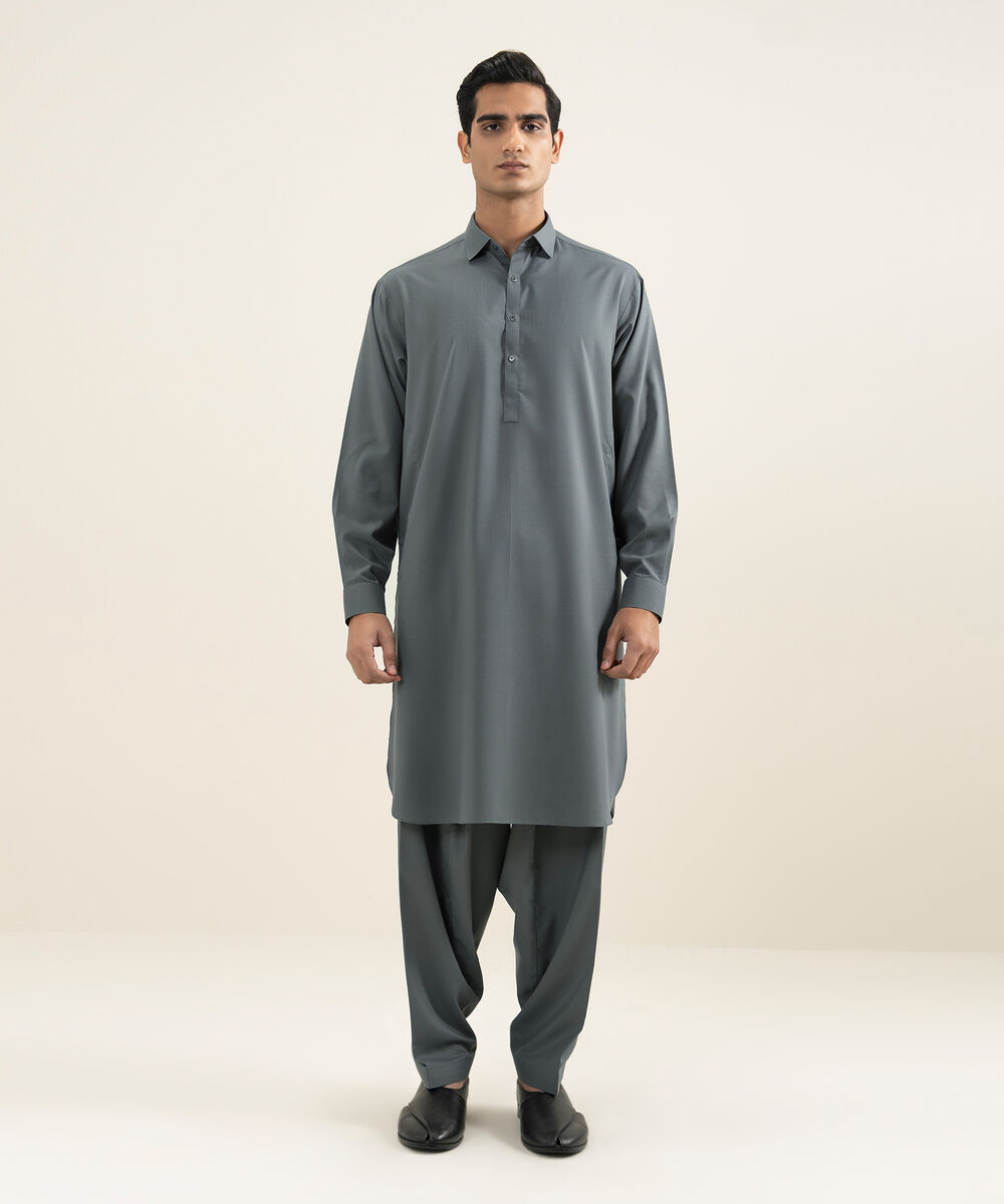 Men's grey Wash & Wear Kameez Shalwar