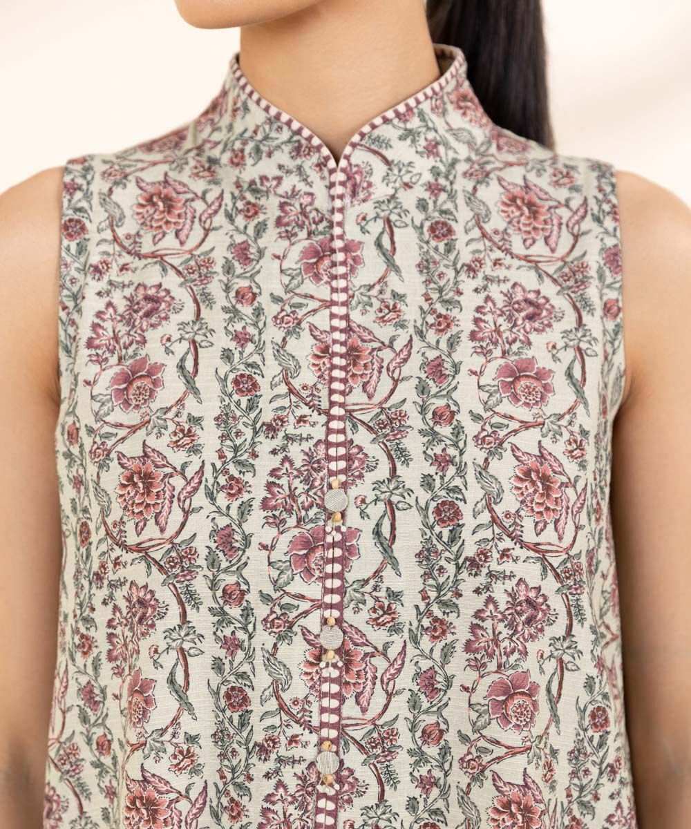 Women's Unstitched Khaddar Off White Printed Shirt
