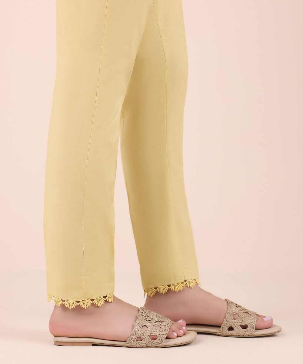 Women's Pret Dobby Yellow Dyed Cigarette Pants