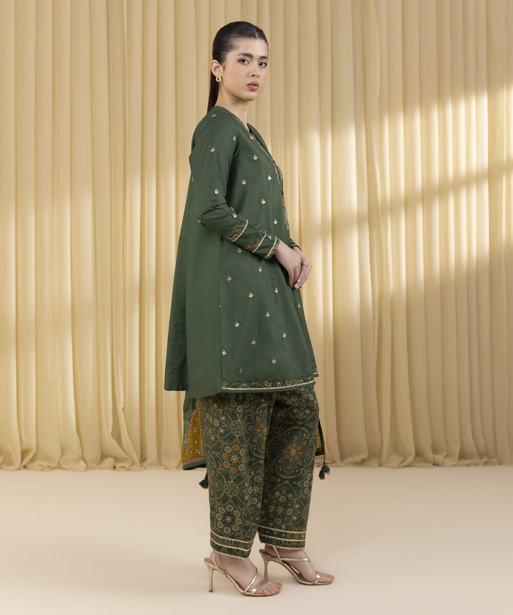 Unstitched Women's Green Zari Lawn 3 Piece Suit
