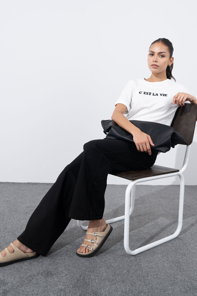 Wide-Leg Twill Trousers