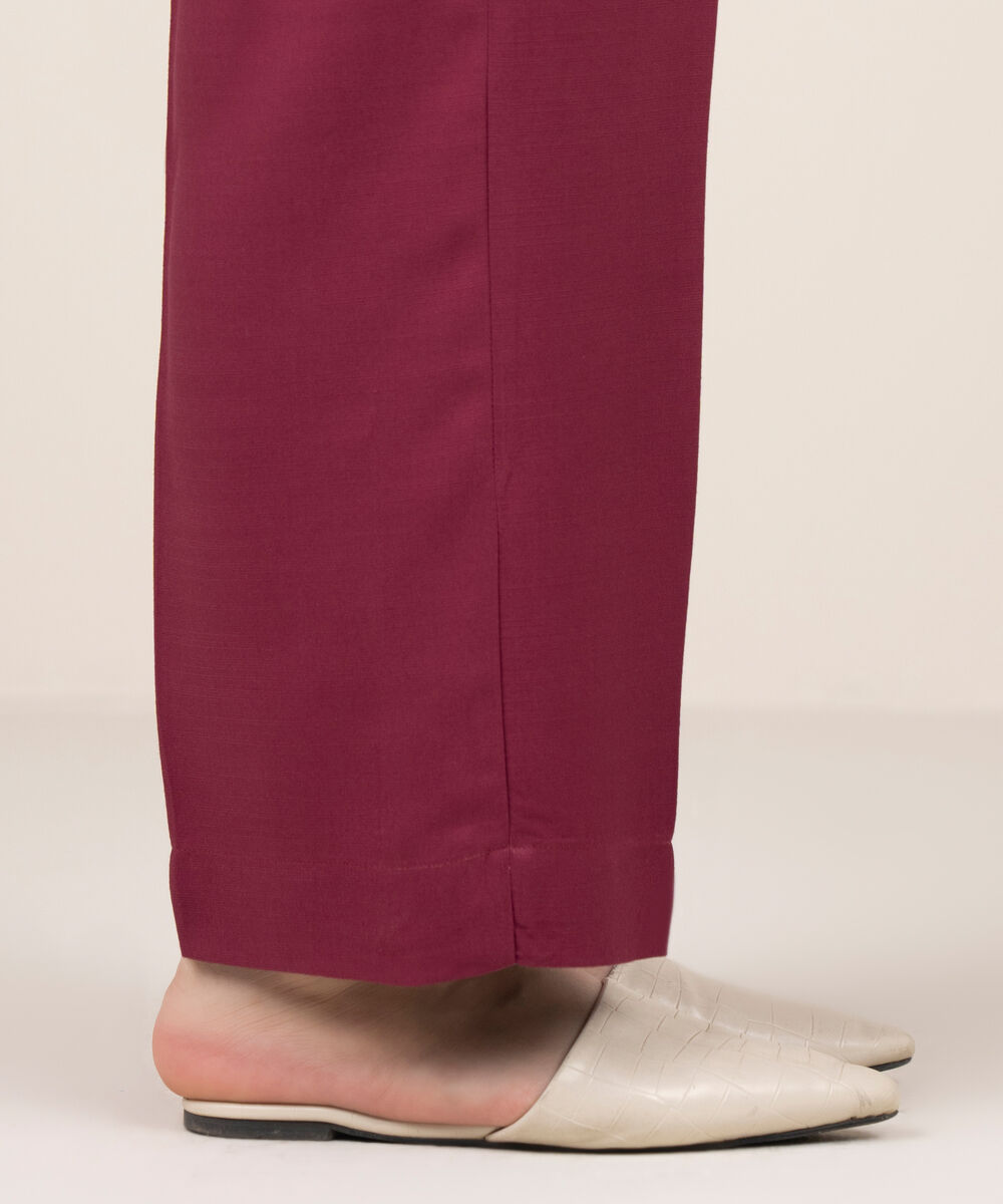 Women's RTW Herringbone Solid Pink Straight Pants