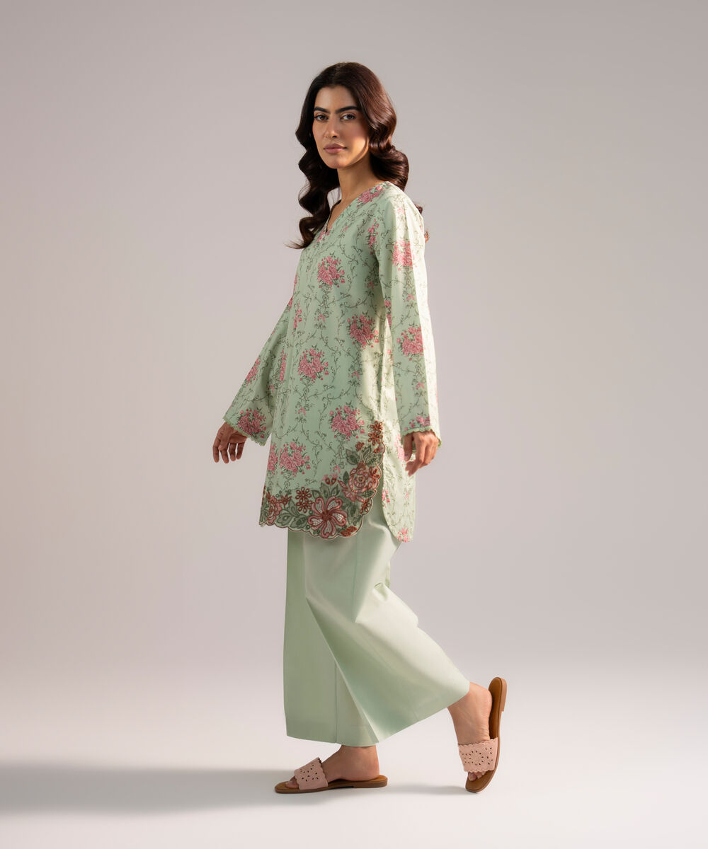 Women's RTW Lawn Embroidered Green 2 Piece Suit