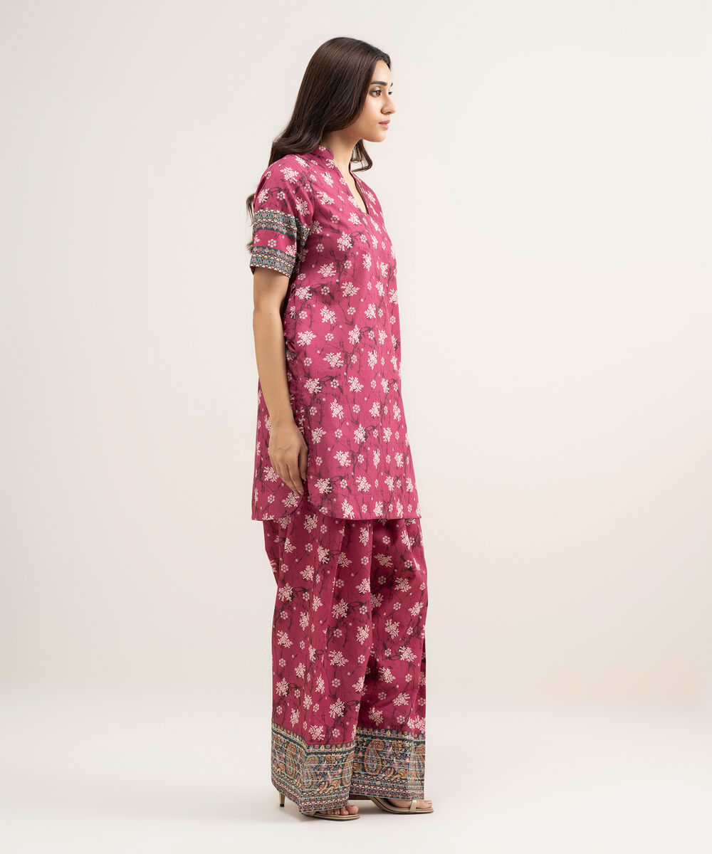 Women's Unstitched Lawn Printed Pink 2 Piece Suit